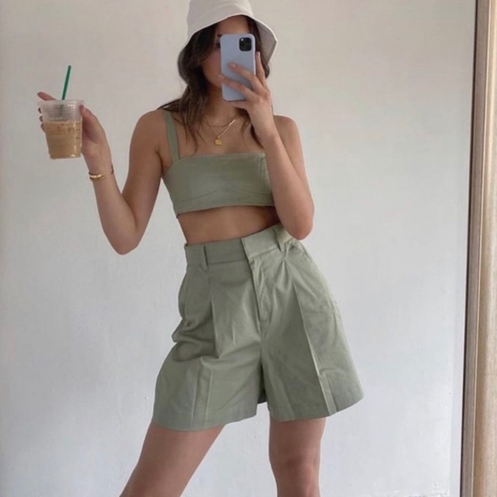 Danielle Bernstein weworewhat poplin Shorts sage